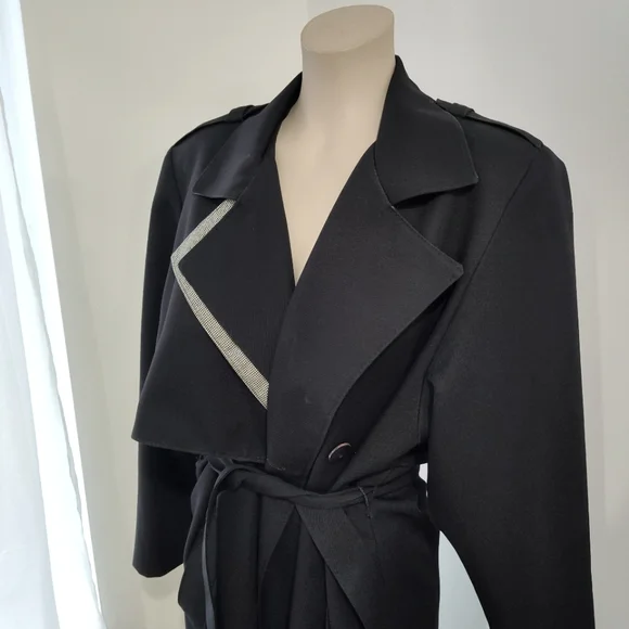 Vintage Black Tie Waist Trench Size Small/Medium - Picture 2 of 8